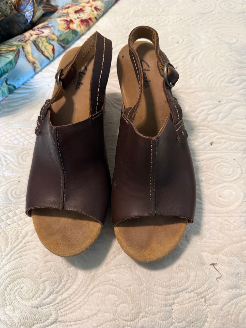 Clarks Women's Dark Brown Leather Open-Toe Slingback Sandals